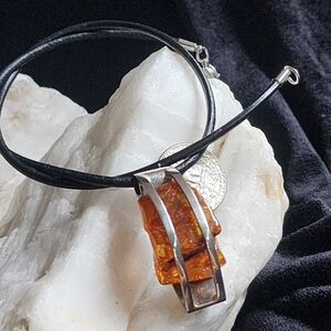 Amber Jewelry Nugget Sterling Silver 925 Pendant Genuine Leather Necklace